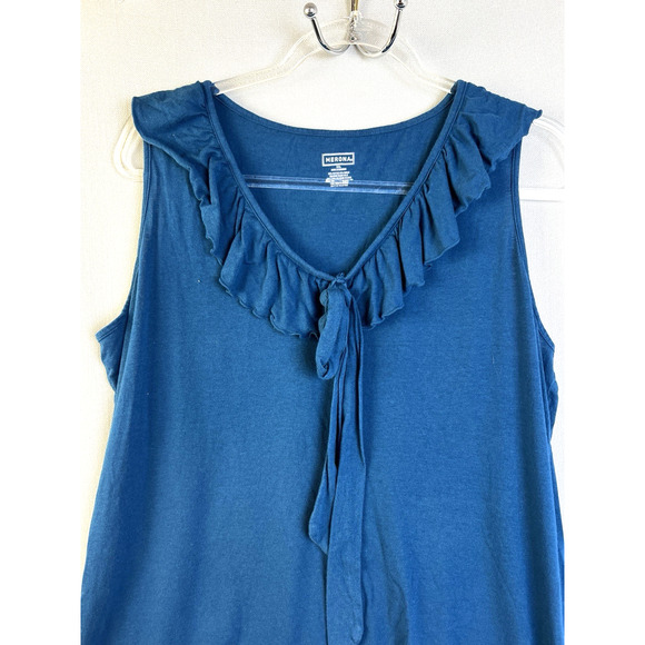 Merona Ruffle Neck Shirt Women XL - XXL Green V Neck Y2K Cottagecore Work - Picture 1 of 8